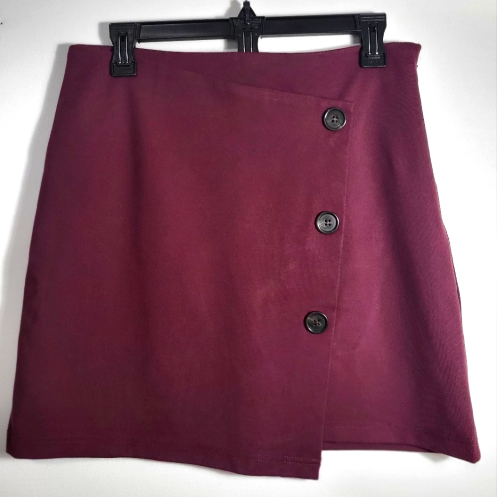 NWT Vera Moda maroon faux crossover front skirt women's M #2468